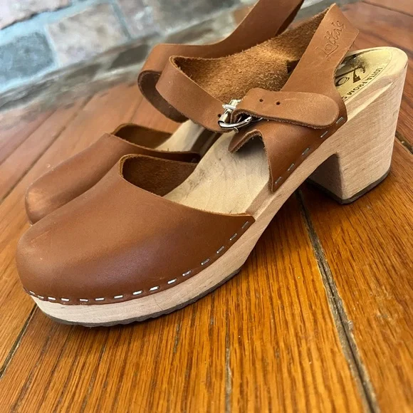 Lotta From Stockholm Brown Leather Mary Jane Clog Mules - Picture 5 of 6